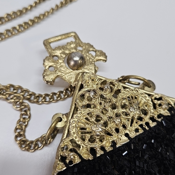 VINTAGE NEW Christiana Black Beaded 100% Silk Evening Purse Bag Made in India - Picture 2 of 11